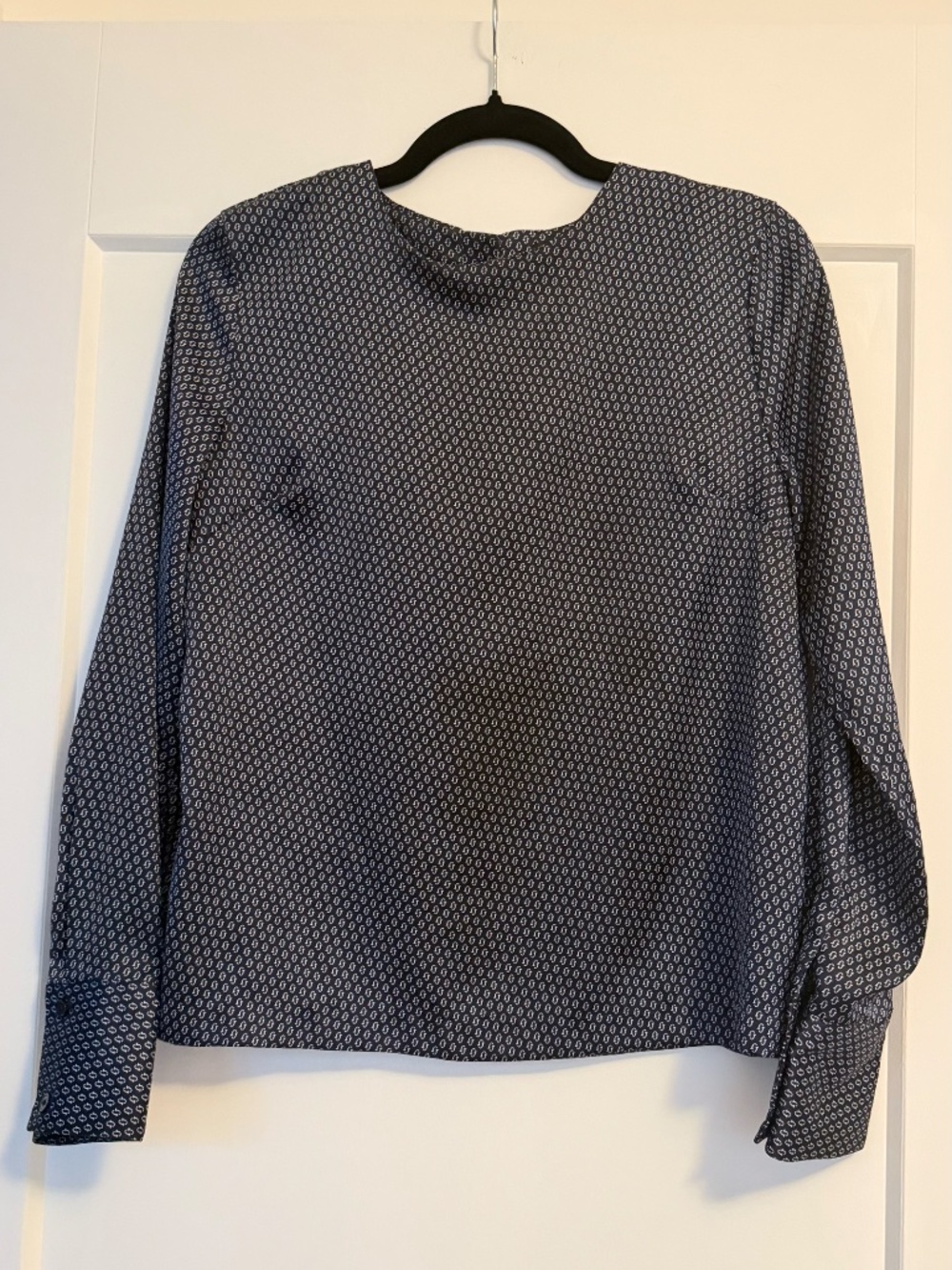 Banana Republic Navy Micro-Print Long Sleeve Blouse Sz Small